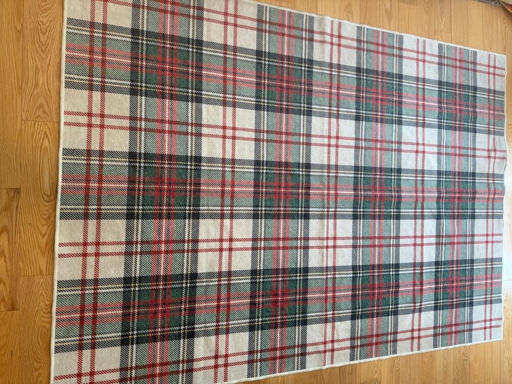 Washable Throw Rug Plaid Red, Cream & Green 5x7